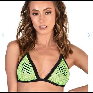 IHR green fishnet triangle top